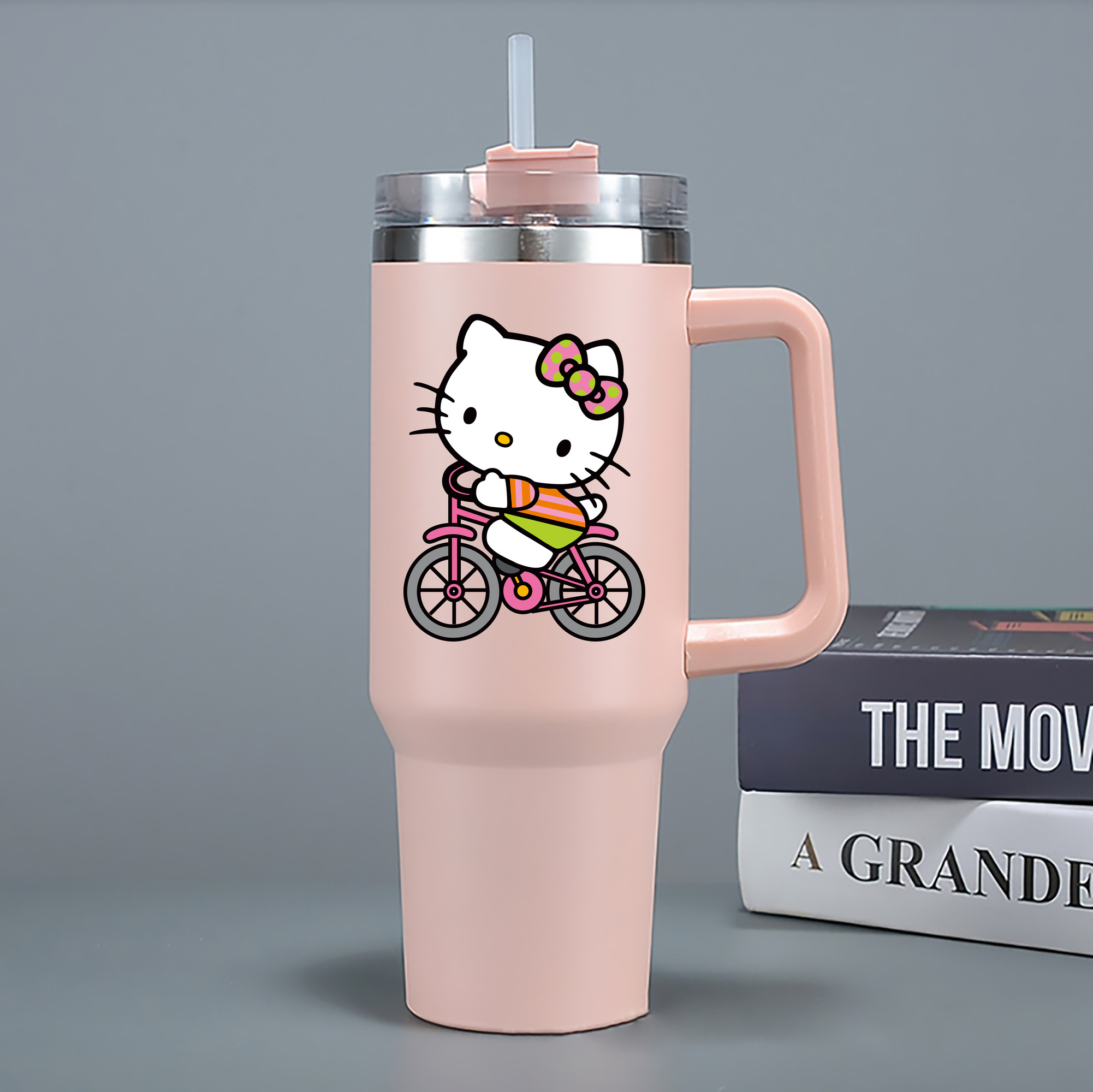 （画像用） Hello Kitty ハローキティ 1200mL車用タンブラー - クリスタルステッカー（プラスチックストロー付き）